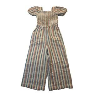 Thereabouts Girls Striped Smocked Jumpsuit Wide Leg Linen Blend 4-5